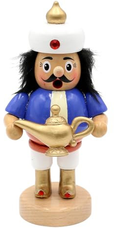 Dekohelden24 Orientalischer Holz Räuchermann, Räucherfigur, Rauchfigur, Räuchermännchen als Sultan mit Öllampe, L/B/H 8 x 7 x 16 cm.