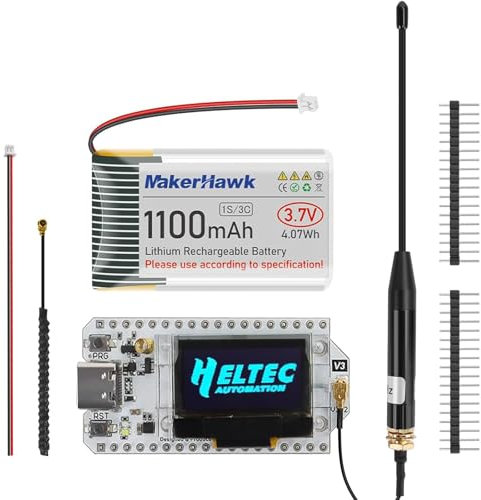 ESP32 LoRa V3 Development Board with 915MHz Antenna and 1100mAh Battery - 10dBi Gain 17cm SMA Male Antenna SX1262 LoRa V3 Device and JST1.25 Battery Set for Meshtastic Ar duino LoRawan IOT