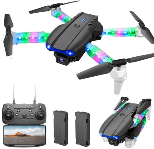 OBEST Drone con Telecamera per Principiante,Mini Drone Professionale con Luce LED Colorata,Wifi FPV Pieghevole RC Quadcopter,Capovolgimento 3D,Atterraggio e Volo con un Clic