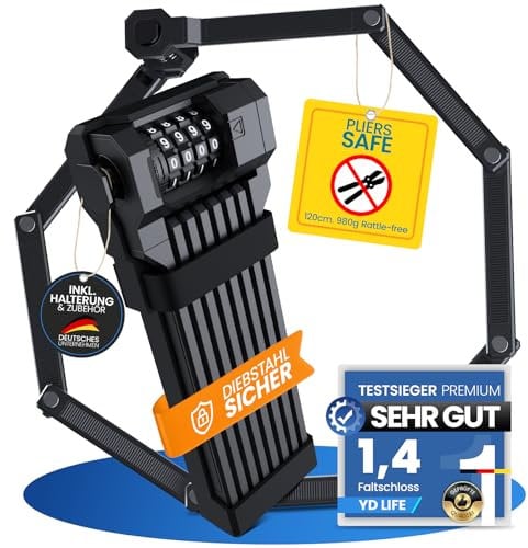 Fahrradschloss 120cm Faltschloss inkl.Halterung - Nur 980g extra leicht,Sicherheitslevel 15 diebstahlsicher,[Individueller PIN] Zahlenschloss ideal für Fahrrad,E-Scooter,Motorrad,E Bike