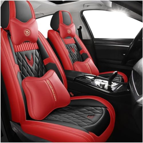 ffLilee Auto Sitzbezügesets für Opel Corsa d 2007-2014,5 Sitzer Leder Sitzbezüge Sitzauflage Sitzkissen Schonbezüge Sitzschoner Innenraum Zubehör,Luxurious_Set-C-Black-Red