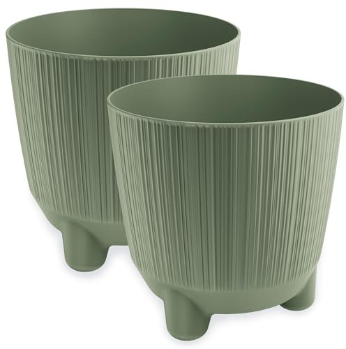 PECZEKO Blumentopf matt, Pflanzkübel mit Beinen, Dekorativer Topf für, groß und klein Pflanzen, 2er-Set blumenkübel, blumenkübel kräutertopf (2 Pack) Grün, ø 20 cm