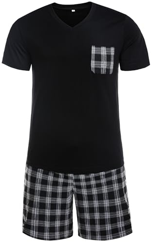 Winovia Pigiama Corto da Uomo, 100% Cotone, a Maniche Corte, con Pantaloni a Quadri