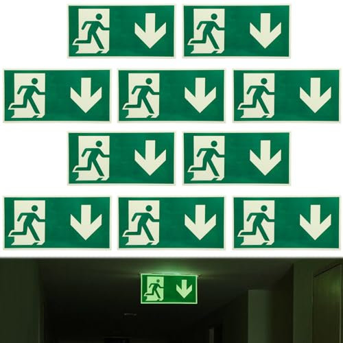 WANDGU 10 señales de salida de emergencia, luminosas: 15 x 30 cm, autoadhesivas, señales de salida de emergencia, señales de salida de emergencia, alta luminosidad, PVC autoadhesivo