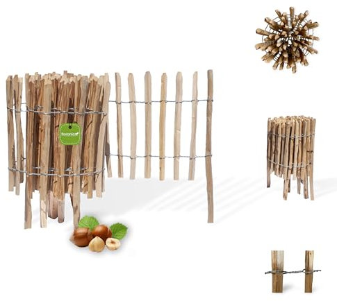 Floranica Recinzione in nocciolo con pali altezza 50 cm x 5 m distanza tra i listelli 4-6 recinzione da giardino in castagno bordatura per aiuole staccionata in legno steccato