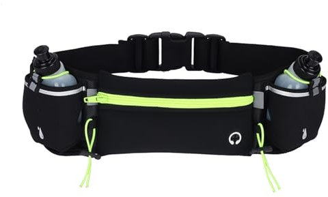 Fesatccoz Ceinture de course avec gourde, imperméable pour téléphone portable, ceinture de course réfléchissante, étui de téléphone portable de jogging et activités de plein air, vert, 61-150 cm