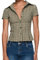 Women's Plaid Button Down Shirts Y2k Summer Basic Ruffle Blouse Lapel Collar Short Sleeve Slim Fit Tops (A-Green, S)