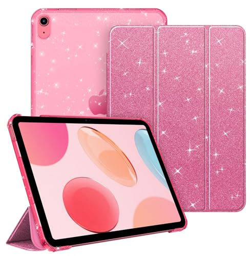 FINTIE Coque pour iPad (A16) 11 Pouces 11ème Génération 2025, iPad 10ème Génération 10.9 Pouces 2022 - Coque Arrière Rigide Transparente Givrée, Housse Fine Légère Etui Pliable, Rose Pailleté