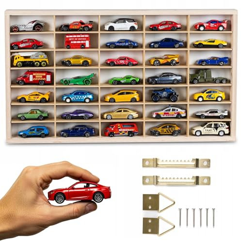 ART TWIST HOME Vetrina Vitrina Expositora para Colecciones con 35 Compartimentos | Expositor Coches Hot Wheels | Vitrina Pared 49,5cm x 28,5cm x 4cm | Expositor de Madera (Mensola Senza Motivo)