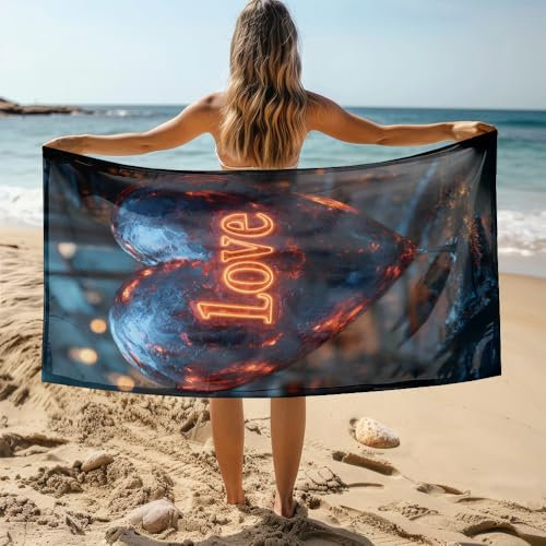Strandtuch 80X160 Blauer Liebesbrief Mikrofaser Handtuch Beach Towel,Strandlaken,Strandtücher,Picknickdecke wasserdichte Stranddecke, Stranddecke Sandfrei für Strand, Park, Camping, Wandern