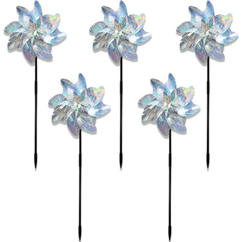 QhgPnt 5 Pcs Windmills for Gardens, Reflective Birds Deterrent Windmills, Windmills for Garden To Scare Birds, to Keep Birds Away From Your House,Window,Gardens,Farm, Protect Garden Crop Fruit Flower