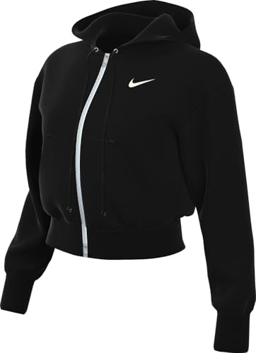 Nike Sportswear Phoenix Fleece Kapuzenjacke Mit Verkürztem Schnitt Und Weiter Passform Für Damen, Schwarz/Sail, HV2426-010, L