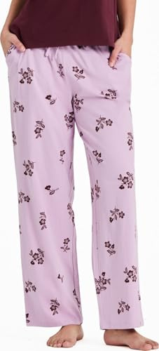 Life is Good. Women's Simple Blossom Pattern Snuggle Up Sleep Pant, Violet Purple, Small