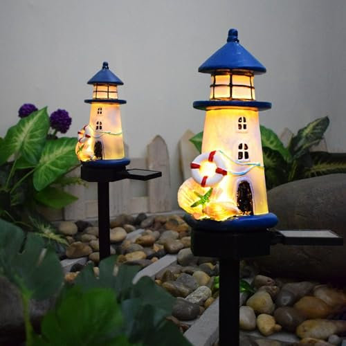 HUIKUANGEU Solarlampen für Außen,2 Stück Solar Gartenleuchte,Lighthouse,Solar Leuchtturm,Leuchtturm Deko,Solarstrahler für Außen Garten,für Außen,Terrasse,Rasen,Garten,Hof,Wege