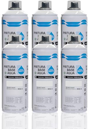 BESCH Pintura en Spray Base Agua 400ml – Ecológica, Sin Olor, para Madera, Plástico, Metal y Cartón – Cobertura Uniforme y Secado Rápido - Blanco Mate, Pack de 6 unidades