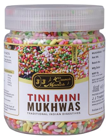 JJ Crunch N Munch, Mint Coated Fennel Seeds (Colorful Tini Mini Saunf) - Jar Pack, Mouth Freshener/Mukhwas 180 gram