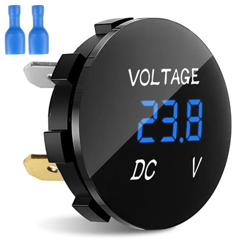DC 24V 12V LED Digital Voltmeter for Car, 5-48V Range, Waterproof Voltage Monitor with Blue Light Display Panel, Gauge Meter Battery Tester for Vehicle Truck Camper Motorcycle Boat Marine ATV UTV