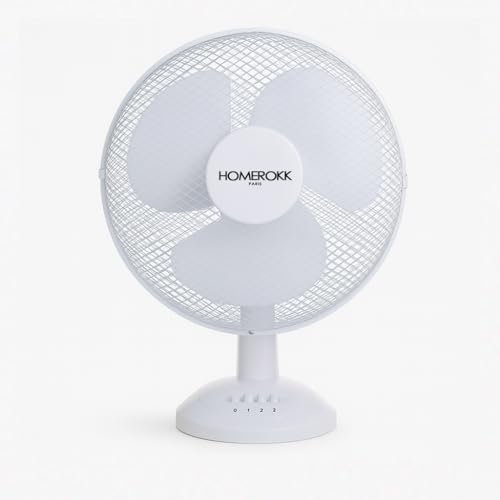 HOMEROKK PARIS Ventilateur de Table Oscillant, 3 Vitesses, Grille de Protection, Blanc (30 cm)
