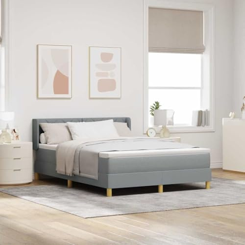 vidaXL Boxspringbett mit Matratze Hellgrau 140 x 200 cm Stoff, Schlafzimmer-Einrichtung, modernes Bett, höhenverstellbarer Boxspring, Bequeme Matratze, ergonomische Kopfstütze