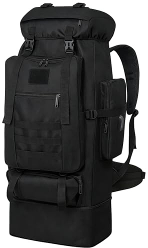 Wesoke 80L Sac à Dos de Randonnée Sac à Dos de Camping pour Hommes Femmes, Grand Sac à Dos de Voyage Résistant à l'eau Sac à Dos de Randonnée Trekking Noir Sac à Dos de Marche Molle Sac à Dos, Noir