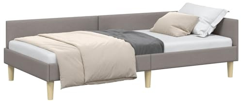 vidaXL Corner Bed Frame Taupe 100 x 200 cm Fabric and Engineered wood, Contemporary Corner Bed Frame, Adjustable Headboard, Durable Polyester Material, Space Saving Stylish Bedding Solution