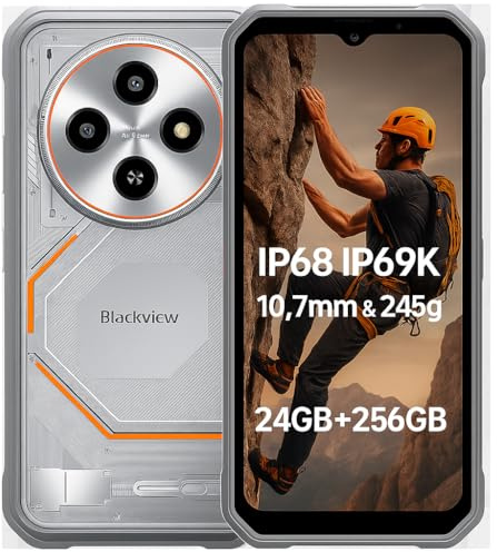 Blackview Fort 2 AI Smartphone Robust Léger, Éditeur de Photos IA, 24Go+256Go, 10,7 mm Ultra-Fin, 16MP+13MP, 6,56'' HD+, Robust Téléphone Étanche RenforcéIP68, Android 15 Dual SIM, GPS NFC Blanc