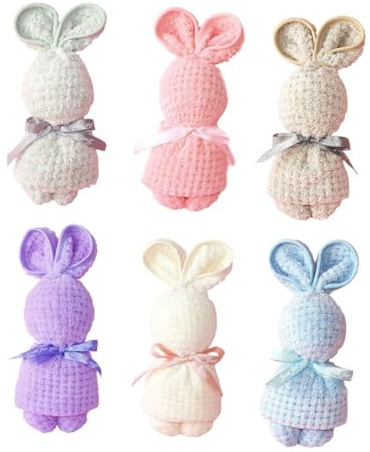 ELAYARD 6 Stück-pack Multifunktionale Badetücher mit Hasenmotiv Atmungsaktive Babyhandtücher aus Gewebe Sichere Handtücher für Neugeborene als Frühlings- und Hochzeitsgeschenk