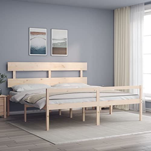 Hoopleep Massivholz Seniorenbett mit Kopfteil, 200x200 cm Kiefernholz Bettrahmen, 45 cm Schlafhöhe, Hoher Einstieg, Viel Stauraum, Robuste Sperrholzlatten