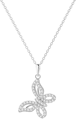 Löb 925 Silber Halskette Zirkonia Schmetterlinge Glitzer Anhänger Kette Damen Steinanhänger viele Steine Strass Brautschmuck Mädchen Silberkette