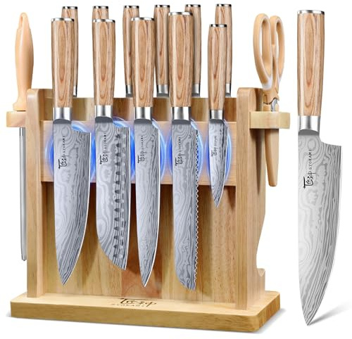 SYOKAMI 2026 Upgrade Messer-Set, 14-teiliges japanisches Küchenmesser-Set | torii-förmigem Magnetblock, extrem scharfe Klingen aus hochkohlenstoffhaltigem Edelstahl, rutschfester Griff, Idealgeschenk