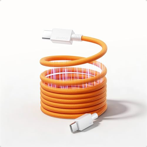 sharge 240W Magnetic Charging Cable Coiled USB C to USB C Charger Cable,1M | Magnetic Self-winding Braided, PD3.1 Fast Charging 480Mbps Compatible With MacBook, iPad, iPhone Air/17/16, Galaxy S26/S25