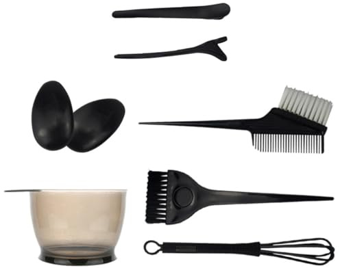 VILLCASE Kit D'outils de Teinture Capillaire 8 Pièces en Pp et Nylon Noir, Pratique et Résistant, Pinceau à Teinture et Brosses Coiffantes pour Coloration Facile à Domicile