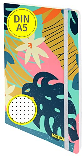 ONLINE Bullet Journal Tropical, 120 g/m² FSC Papier, DIN A5, 144 Innenseiten dotted/gepunket, Notizbuch mit Soft Cover und Gummiband, Tagebuch für Notizen, Skizzen, Lettering