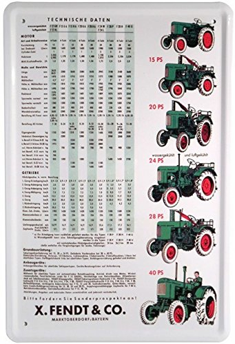Fendt Traktor Typenübersicht Trecker Blechschild 20 x 30 cm Retro Blech 512