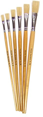 Major Brushes Hog Bristle Long Flat Brushes Pack of 6