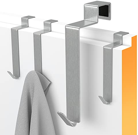 MDCASA Türhaken Rückseite - 4er Set, Edelstahl gebürstet I Türhaken zum Einhängen inkl. Filzpad I stabile Haken zum Einhängen für alle gängigen Türen