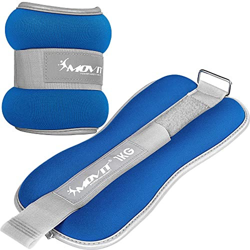 MOVIT® 2er Set Gewichtsmanschetten Neopren mit Reflektormaterial und Frottee-Einsatz Laufgewichte für Hand- und Fußgelenke 2x 1,0 kg blau