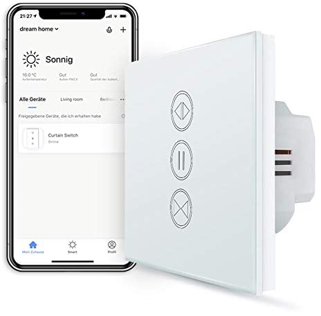 LoraTap Interruptor Persianas WiFi, Compatible con Alexa, Smart Life App, Interruptor Temporizador Inteligente con Control Táctil para Persianas Enrollables Eléctricas, 600W, Blanco