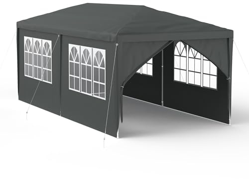 HENGMEI Pavillon 3x6m Partyzelt Gartenzelt Gartenpavillon mit 6 Seitenteilen Sonnenschutz UV-Schutz für Garten, Party, Hochzeit, Picknick (Anthrazit)