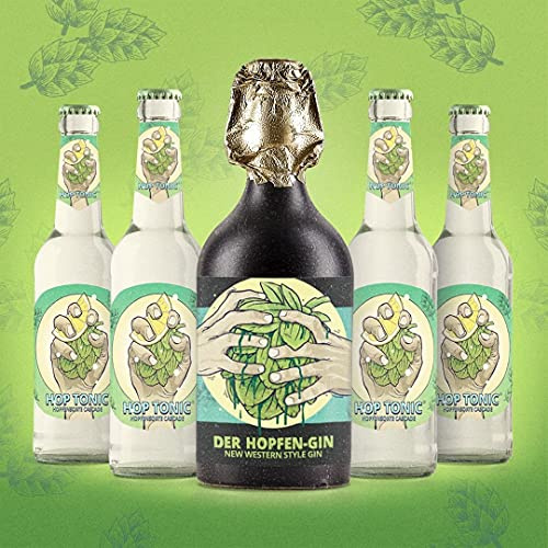 Hertl Gin Tonic Set aus Franken | Vier Flaschen feinstes Hop Tonic in Kombination mit herrlichen Hopfen-Gin: gebraut mit bayerischem Hopfen und verfeinert mit Malz | New Western Style | 37,5% vol.