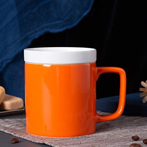 Tea Cup Ceramic Mug With Lid Biscuit Plate 301-400ml Champagne orange + lid + gift bag