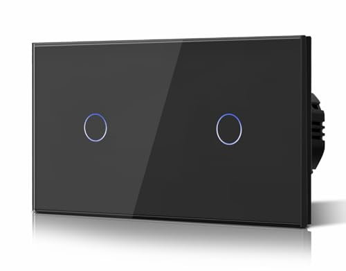 BSEED Double Touch Switch 1 Gang 1 Way (No WiFi Support) Glass Panel 146 * 86mm Wall Light Switch Black