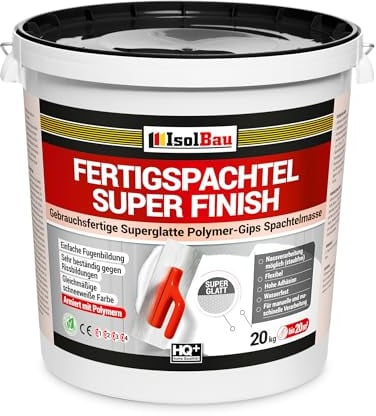 Isolbau Super Finish Spachtel 15 kg, Glättspachtel Fugenspachtel, Gebrauchsfertige Polymer-Gips Fertigspachtel Spachtelmasse für innen, Weiß Q1-Q7