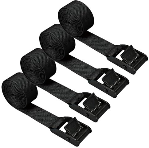 PERCARE 2m Zurrgurte, 4 Stück, Schwarz, Polyester, Metallschnalle, Spanngurt, Zurrgurt, Auto, Kajak, SUP, Surfbrett, Bootsanhänger, LKW, Anhänger, Fahrrad, Kanu