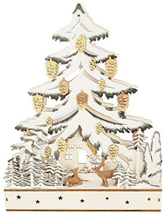 The Christmas Workshop Light Up Wooden Festive Scenes/Indoor Christmas Decorations/Warm White LEDs/Hand Crafted (Festive Forest Scene)