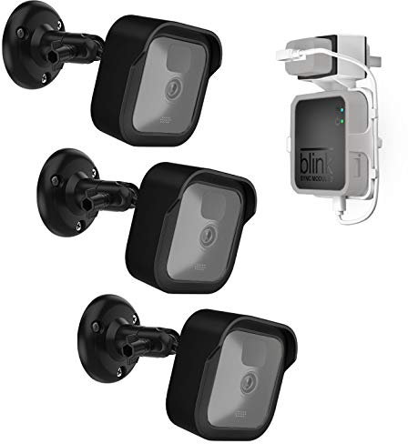 3in1 Set Verstellbare Wandhalterung & Schutzhülle für Blink Outdoor/Blink Indoor – Hülle mit wasserdichte Traufe, Ständer Halter zum Aufladen (3 Set Halterung & hülle+1xAufladenHalterung, Schwarz)