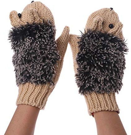 AIUII Handschuhe Winter Damen Cartoon Igel Handschuhe Verdicken Winter Handwärmer Gestrickte Handgelenkhandschuhe