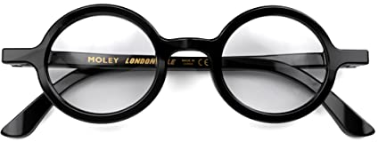 LONDON MOLE Runde Lesebrille | Moley-Brille | Coole Leser | Stilvolle Brille für Herren Damen Unisex | Federscharniere | Schwarz Glänzend | +1,0 Vergrößerung