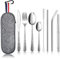 Homikit 9 Piece Camping Travel Cutlery Set, Stainless Steel Hammered Flatware Set for 1, Reusable Fork Knife Spoons Chopsticks Straws with Portable Case, Healthy & Dishwasher Safe (Dark Grey)
