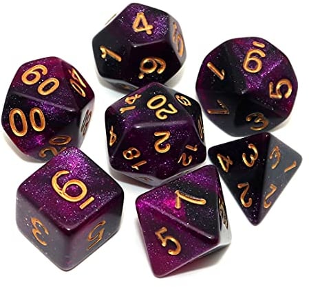 Black Mix Purple Nebula Dice DND Polyhedral Dice Set for Dungeon and Dragons D&D Pathfinder RPG Board Games 7-Die Set with Dice Bag